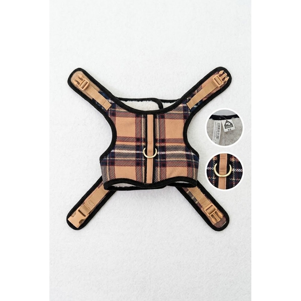 HEAD Dog Vest Harness Size XS Tan Plaid Sherpa Lined Pet Puppy Step In